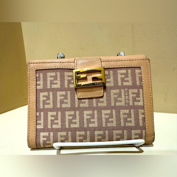 Fendi Zuccino Beige Leather and Canvas Bifold Wallet - Picture 1 of 16